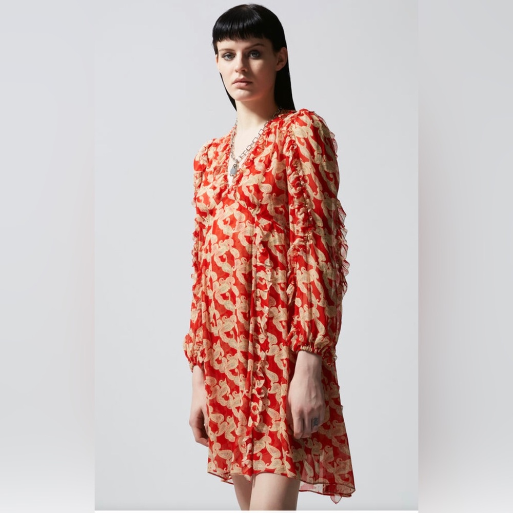 THE KOOPLES: WRAPAROUND SHORT PRINTED DRESS WITH FRILLS